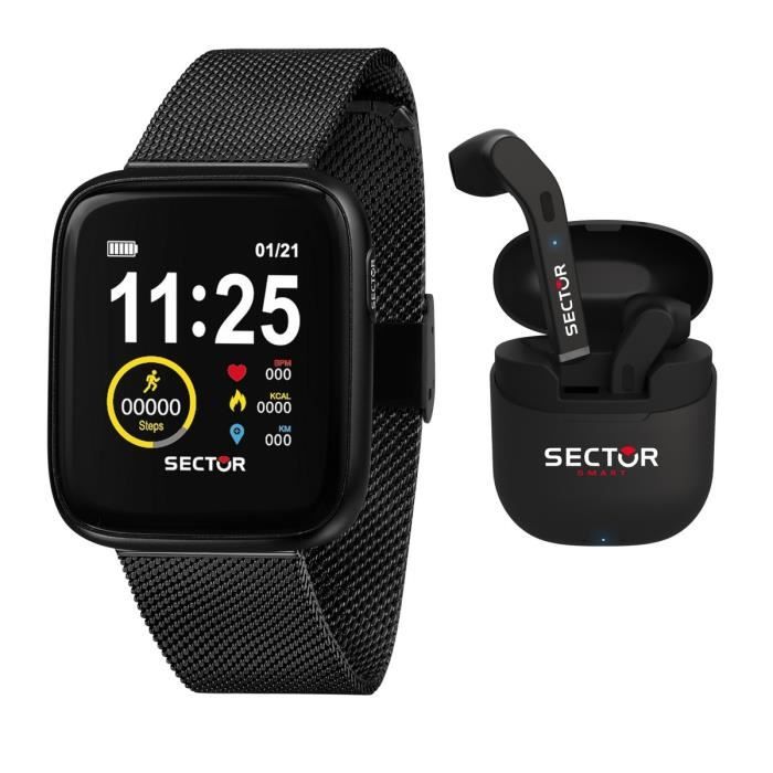 Coffret SECTOR Montre Connectée Homme en Acier Noir et Ecouteurs sans fil - 241469