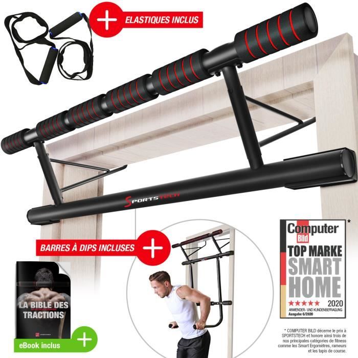 Barre de traction 4en1 pliable KS500 pour cadre de porte avec barre à dips - montage facile sans vis - eBook Inclus