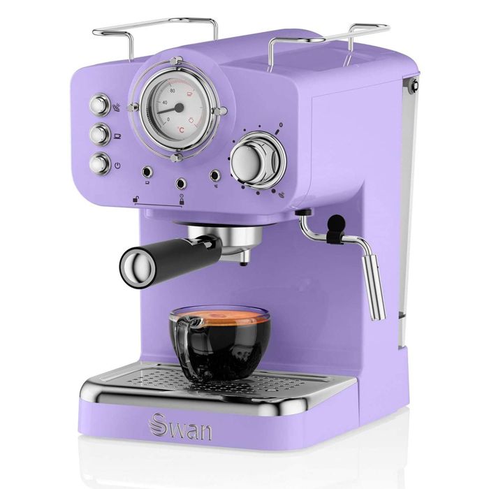 Retro Machine à Café 15 Bars, Espresso, Cappuccino Buse Vapeur à Lait, Vintage SWAN SK22110PURN 1100W Violet 45086