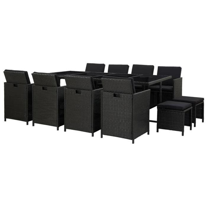 vidaXL Salon de jardin 13 pcs avec coussins Résine tressée Noir