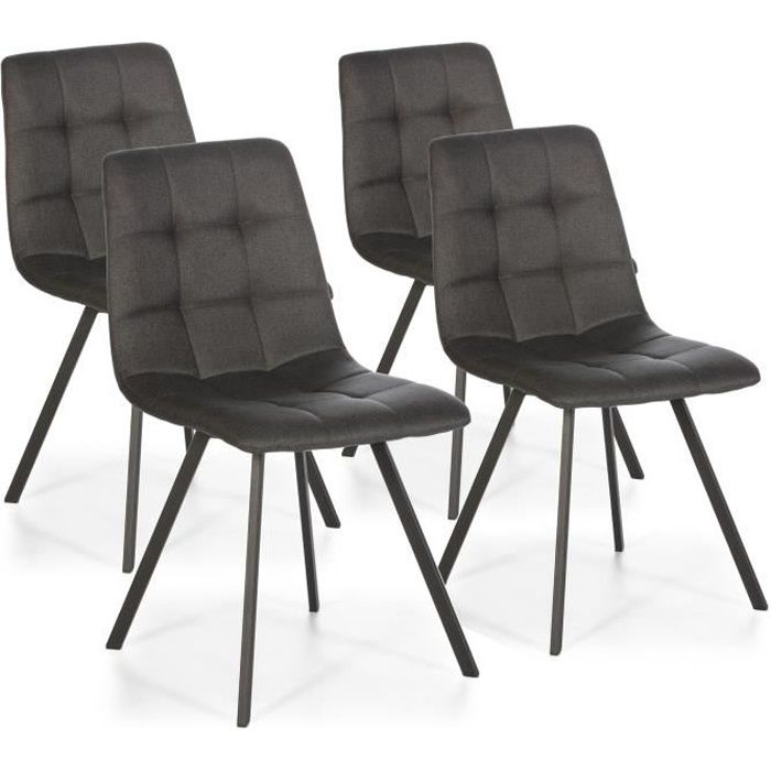 Set de 4 chaises Salle à Manger Mila Tapissées Grises Foncées, certifiées par la SGS, 58 cm (Largeur) x 45 cm (Profondeur) x 90 cm (