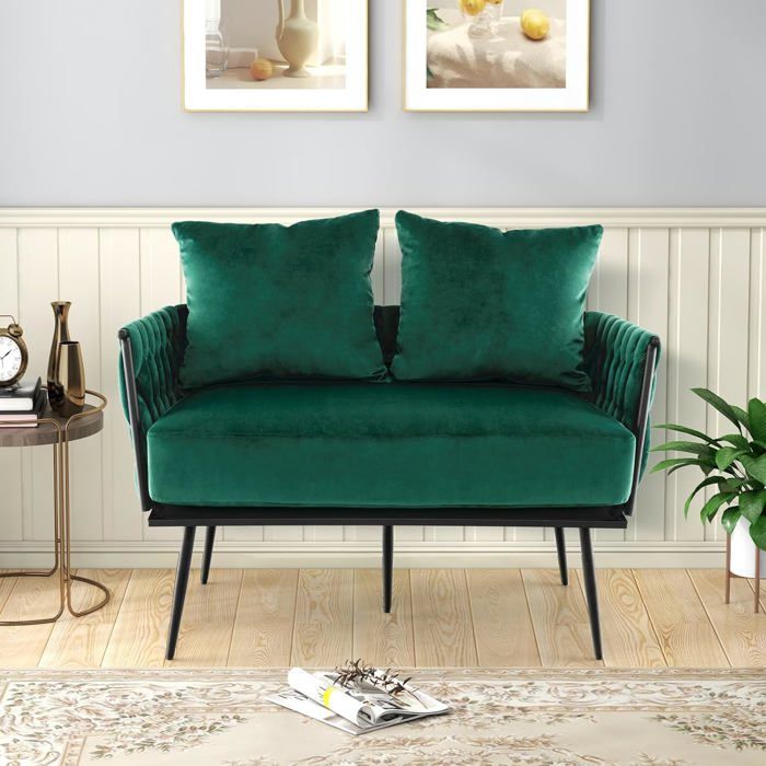 Canapé droit 2 places Velours Pas cher Design Confort Vert