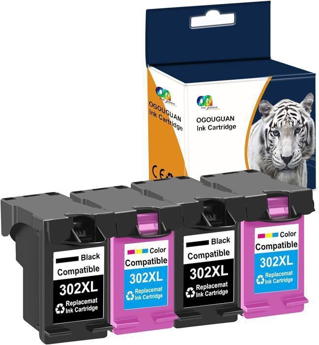 Pack Cartouches Encre 302 XL Noir + Couleur Compatibles HP - Pour Deskjet 3630-3639, Envy 4520-4528, Officejet 3830-5232