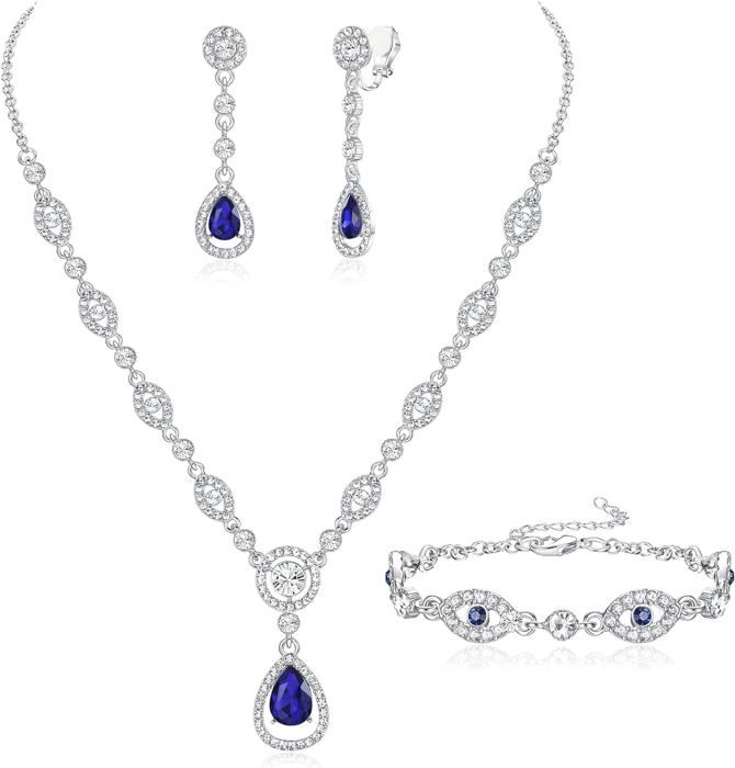 Parure Bijoux Mariage Femme | Collier Bracelet Boucles D'Oreilles Cristal | Strass Alliage | Cadeau Fiançailles