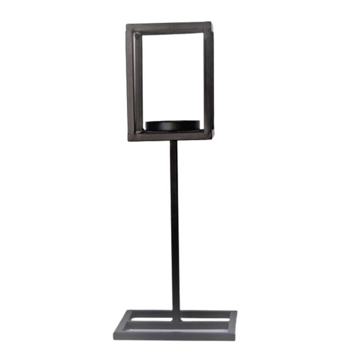 Bougeoir Noir Avec Verre Fumé - Support Métal Pour Bougies Piliers, Design Moderne, Intérieur/extérieur