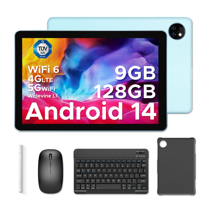 Tablette Tactile avec clavier et stylet DOOGEE T10W 10.1 pouces Android 14 SIM 9 Go+128 Go 8000mAh – WiFi 4G Tablette PC TÜV – Bleu