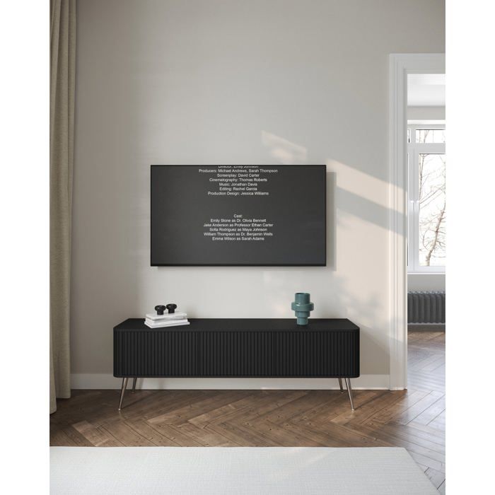 Meuble TV - SELSEY - OVARLO - 3 portes - 163 cm - noir/argent