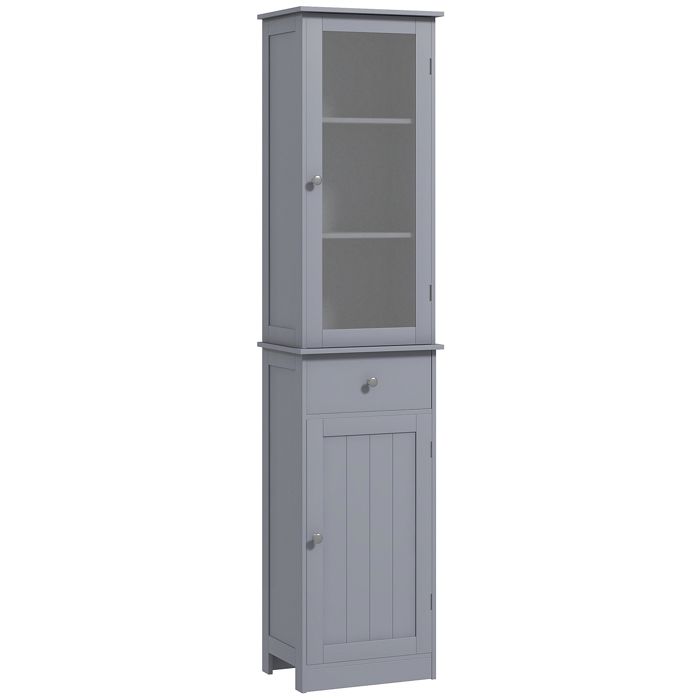 Meuble Colonne de Salle de Bain kleankin Placard Porte Acrylique 2 étagères Placard Porte 1 étagère tiroir MDF Gris Meuble Colonne de Salle de Bain kleankin Placard Porte Acrylique 2 étagères Placard Porte 1 étagère tiroir MDF Gris