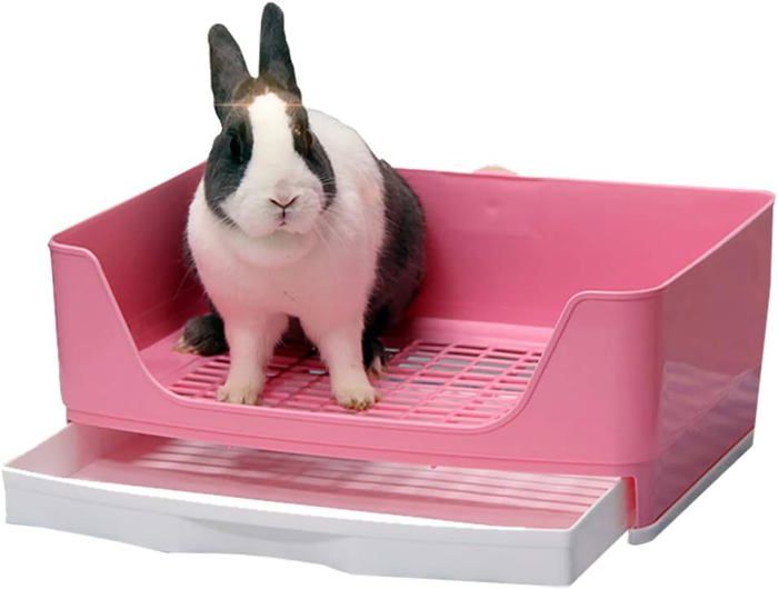 Comparer les prix de Bac à litière en coin avec tiroir amovible pour petits animaux comme lapins et cobayes (taille L)