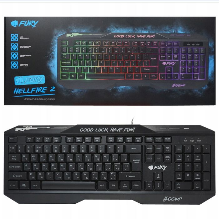 Clavier gaming filaire - FURY - Hellfire 2 - LED multicolore 4 niveaux - Anti-ghosting 11 touches - Touches low-profile