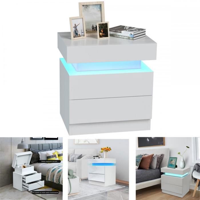 Table de chevet Pour salon -XUANYU-Avec Station de Charge-  Chevet de Lit avec 3 Tiroirs - Pour chambre salle détude - Blanc