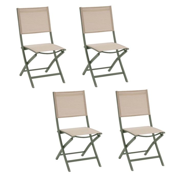Lot de 4 chaises pliantes en aluminium et texaline ESSENTIA Lin et laurier - vue 2