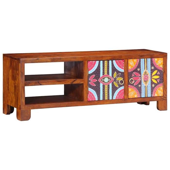 Meuble TV Multi-rangements - multicolore 110x30x40 bois dacacia massif armoire multimédia/Buffet Salon Aspect Elegant* 4991663