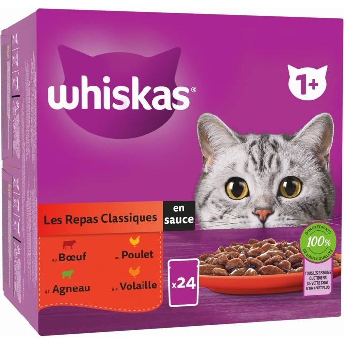 Comparer les prix de WHISKAS Repas pour Chat - 48 Sachets Fraîcheur (Lot de 2 Packs 24x85g) - Pâtée pour Chat Adulte en Sauce