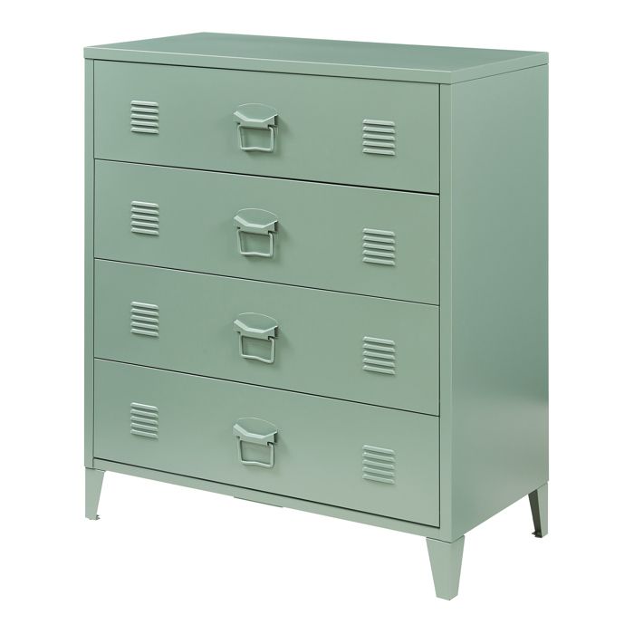 Commode métallique Hämeenlinna avec 4 tiroirs acier 92 x 80 x 40 cm vert mat