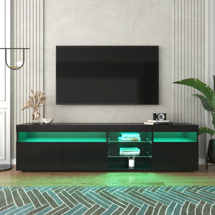 Meuble TV - panneau lumineux moderne noir - éclairage LED variable - salon et salle à manger 180cm