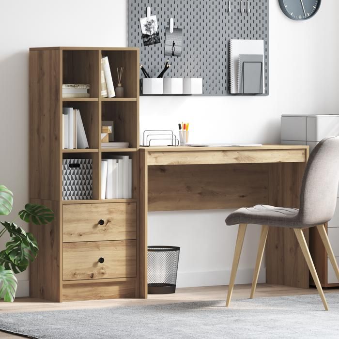 (Marron) Bureau avec rangement Chêne artisan bois ingénierie 499434