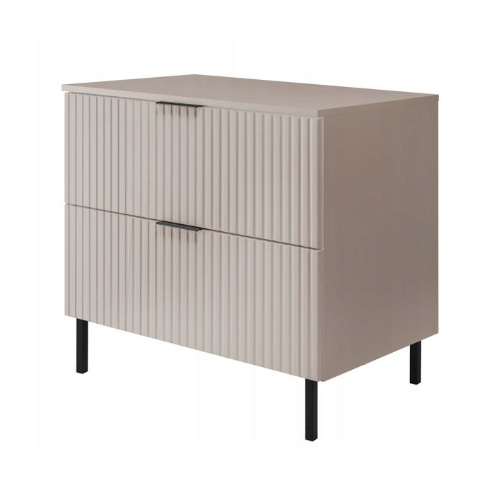 Meuble sous Lavabo sur pieds 80 cm FLOW - Façades rainurées - avec plan de travail - Cachemire - 80x46x73 6 cm