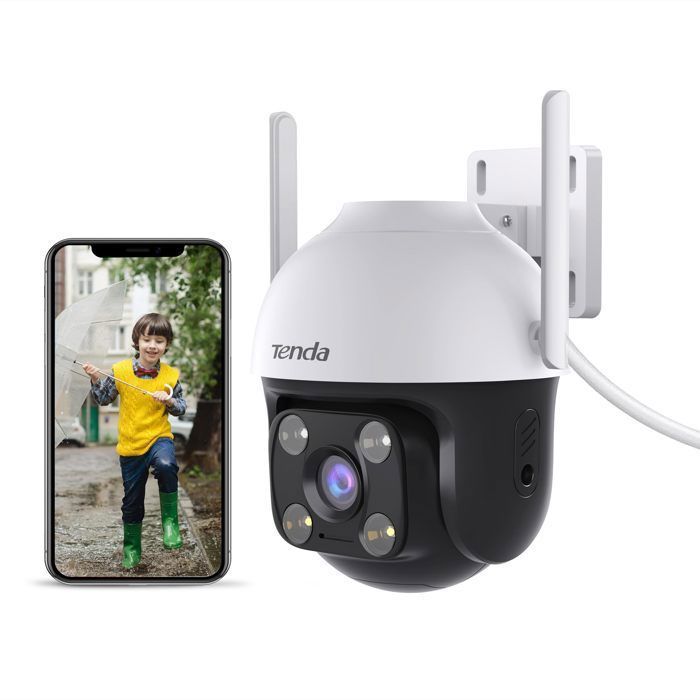 Tenda Caméra de Surveillance WiFi Extérieure sans Fil 25K 360° PTZ Vision Nocturne Couleur Détection IA Etanche IP65