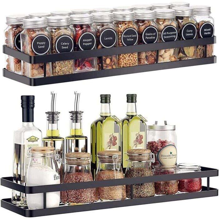 étagère à épices Cuisine 2 pack Etagere a Epices Murale Etagere Rangement Epices Gain de Place Idéal pour le Rangement et Organi