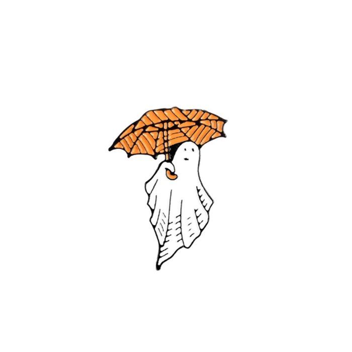 CLJ - Pins - Halloween Fantôme et parapluie orange - Orange - Unisexe - Gothique - qualité de finition - Epingle - Broche - Badge