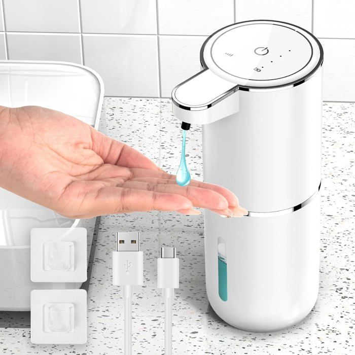 Distributeur de Savon Automatique 380ml Distributeur de Savon avec Capteur de Mouvement InfrarougeRechargeable par USB IPX5