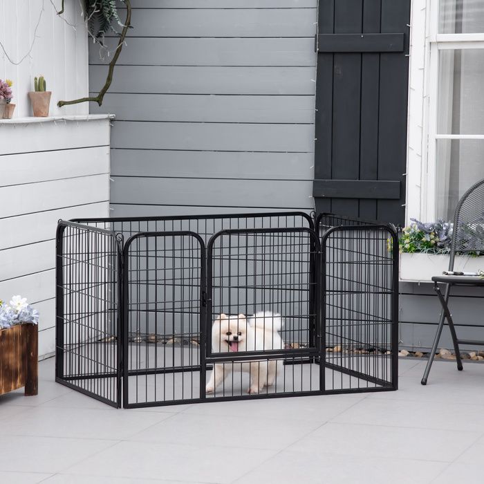 Parc enclos modulable acier 4 panneaux et 1 porte pour chiens lapins petits animaux intérieur et extérieur 125L x 80l x 70H cm