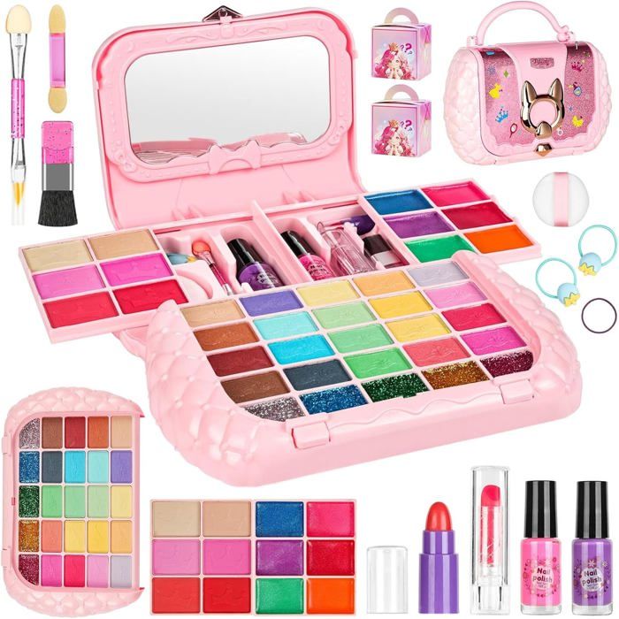 Chennyfun Maquillage Enfant Jouet Filles, 23 Pcs Lavable Malette Ma Jouet Pour Enfant Valise Beaute Pour Enfant Cad Amz B