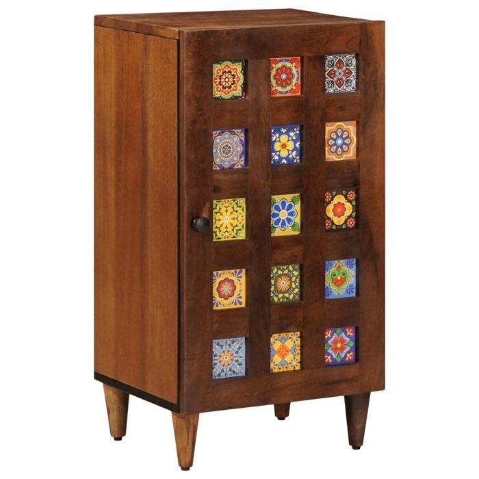 Buffet en bois de mangue massif - vidaXL - Noyer - 40x33 5x75 cm - Durable - 1 porte à charnières - Usage intérieur
