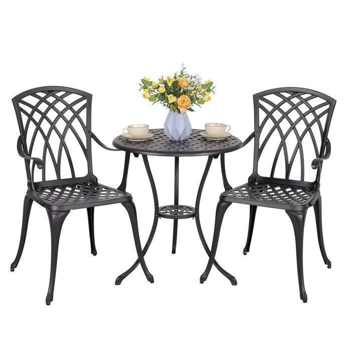 Avestar Ensemble bistro aluminium moulé noir 3 pièces table 61 cm chaises