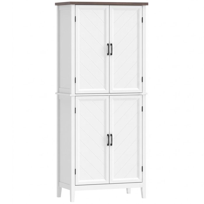 Armoire de cuisine - HOMCOM - 6 niveaux - 4 portes à chevrons et 4 étagères réglables - MDF - 76x40x1785cm - blanc