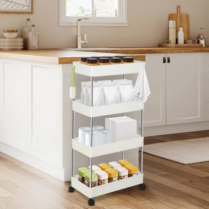 MIPAN. ÉTAGÈRE DE RANGEMENT SUR PIED GRANDE CAPACITÉ - MOBILE - 4 NIVEAUX - 40*22*90CM - BLANC