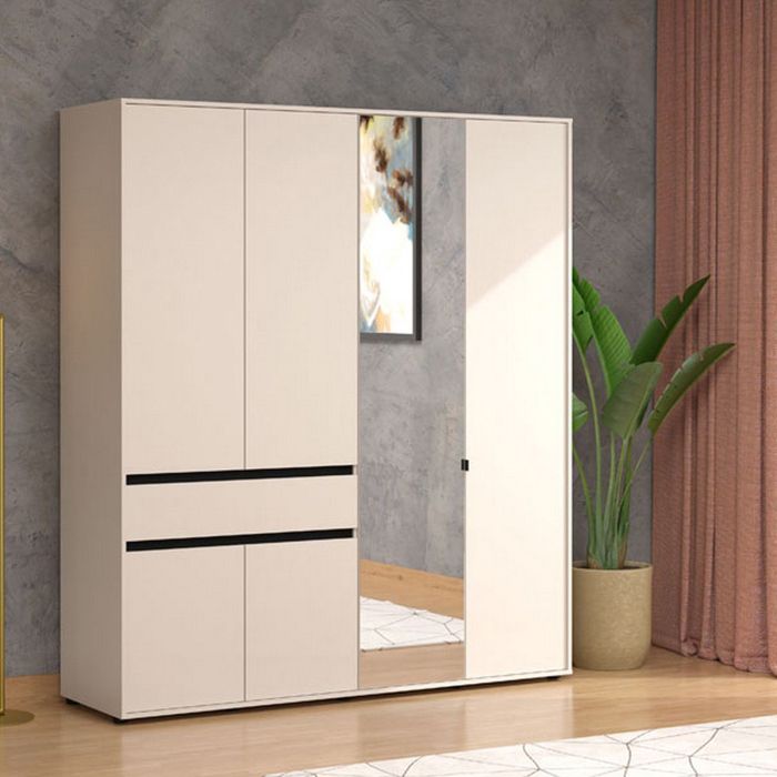 Grande armoire modèle RIFREDDO Dmora en bois mélaminé blanc crème 183x211h cm Grande armoire modèle RIFREDDO Dmora en bois mélaminé blanc crème 183x211h cm