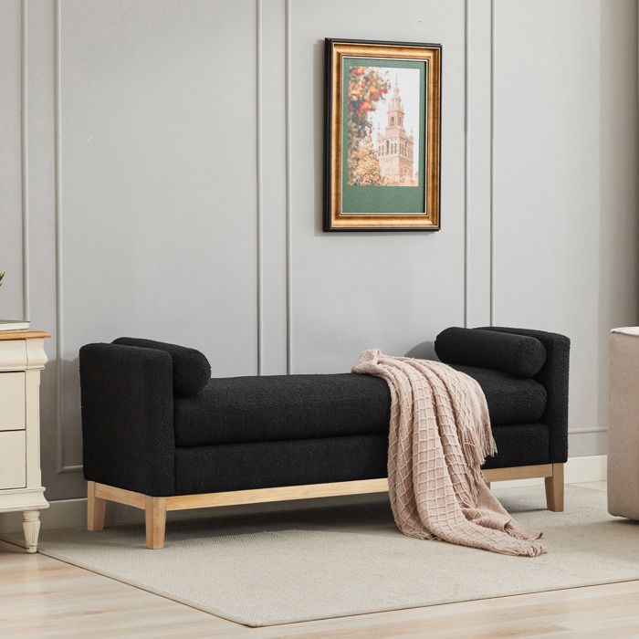 Élégante banquette de rembourrage avec pieds en bois et 2 coussins de rembourrage chaise longue et fauteuil pour Bettende chambre