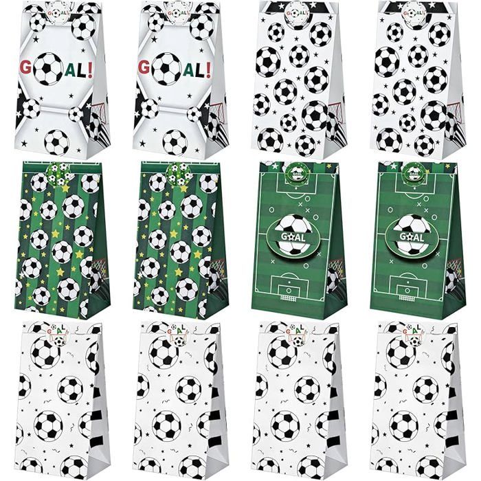 12 Sac de Faveur de Football Utilisé pour Decoration Anniversaire Foot avec 24 Autocollants Kit Anniversaire Football Sachet
