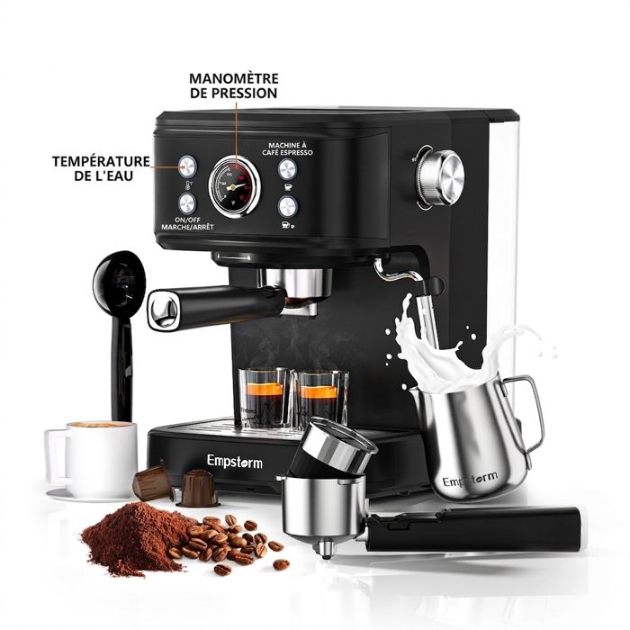 Machine expresso 2 en 1 Empstorm 20 bars – Mousseur lait – Compatible capsules Nespresso – Maison/bureau