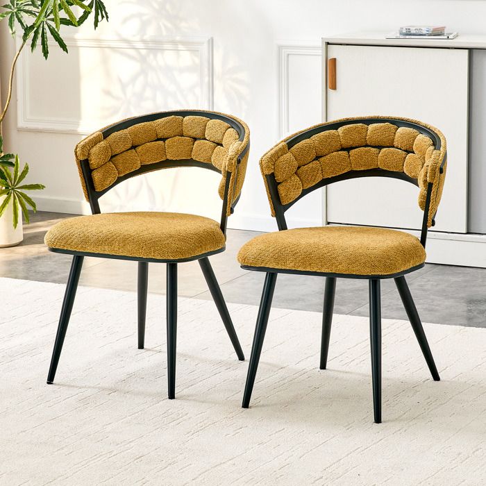 Lot de 2 Chaises de Salle à Manger en  Velours - Chaise de Cuisine Moderne avec Pieds Métal - Jaune