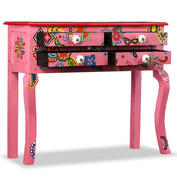 Table console Bois de manguier massif Rose Peint à la main - vidaXL - bois de manguier massif et bois - rose - 90 x 30 x 76 cm 688qm