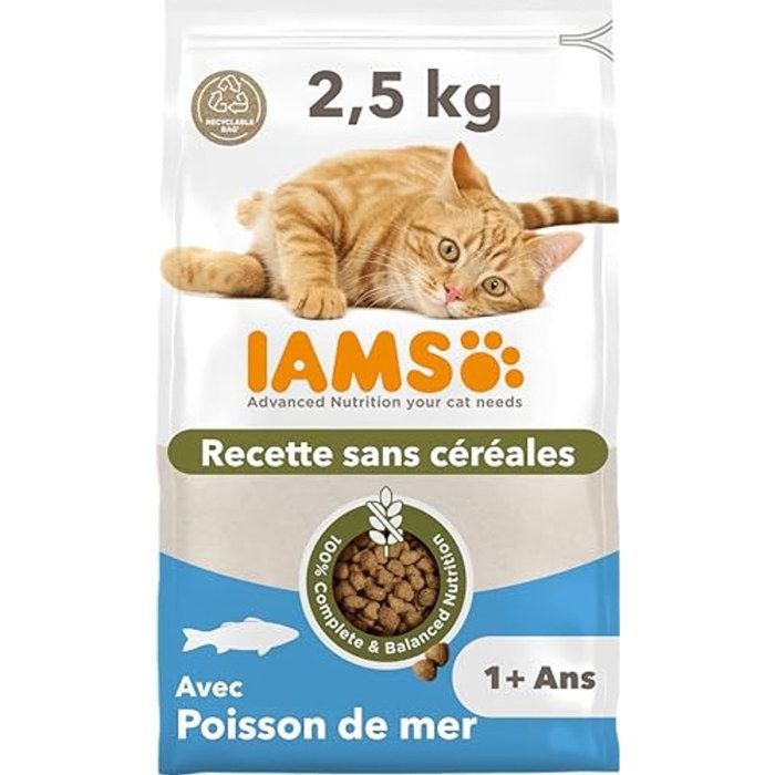 Croquettes pour chat adulte - IAMS - Advanced Nutrition - Sans céréales - Au poisson de mer - 84% protéines animales Croquettes pour chat adulte - IAMS - Advanced Nutrition - Sans céréales - Au poisson de mer - 84% protéines animales