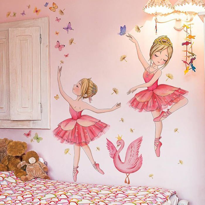 Stickers muraux BALLERINE rose/rouge (119x75 cm) I Autocollant mural chambre fille danseuse ballet Ballerine Rouge STICKERS