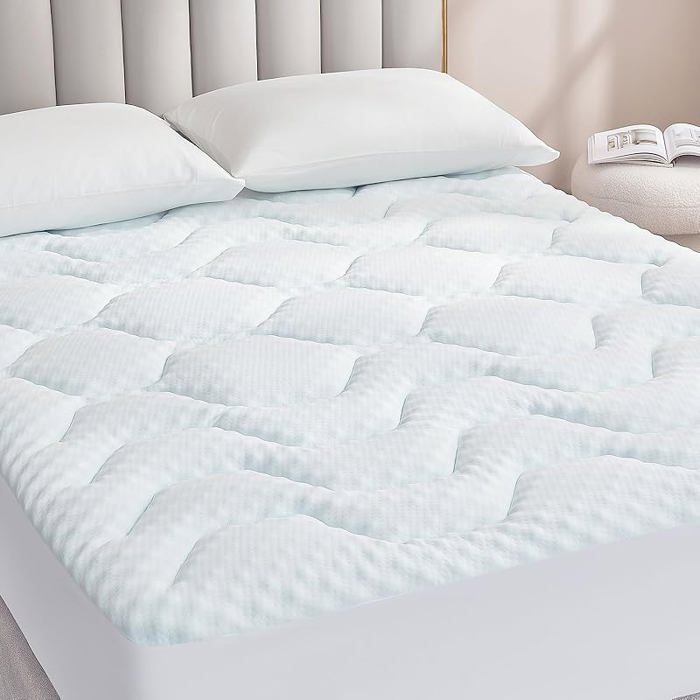 Surmatelas 90 x 190 Memoire de Forme Fibre de Rafraichissant sur Matelas 1 Personnes 90x190 avec Poche Blanc 90×190×3cm