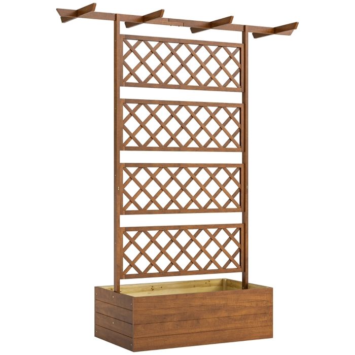 Jardinière avec treillis - Conception 2 en 1 - Toit inclus - Bac à fleurs à fond ouvert - Structure en bois de sapin