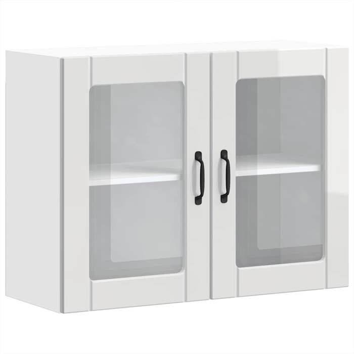 Bois Armoire/Placard de cuisine moderne fixé au mur avec porte vitrée Lucca Bois dingénierie blanc brillant 80x31x60 cm CC4120