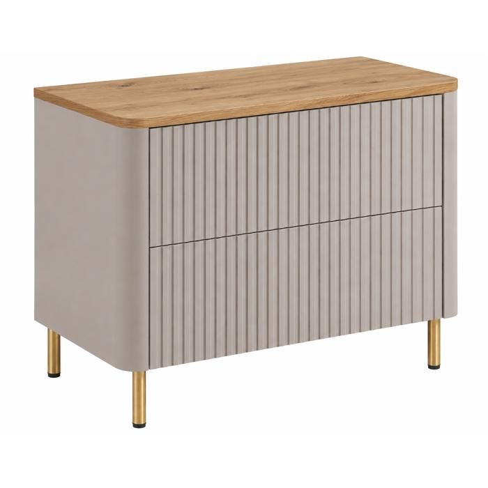 Meuble sous vasque - Meuble de salle de bain 80 - Cachemire - Plan chêne craft - Pieds métal dorés 15 cm