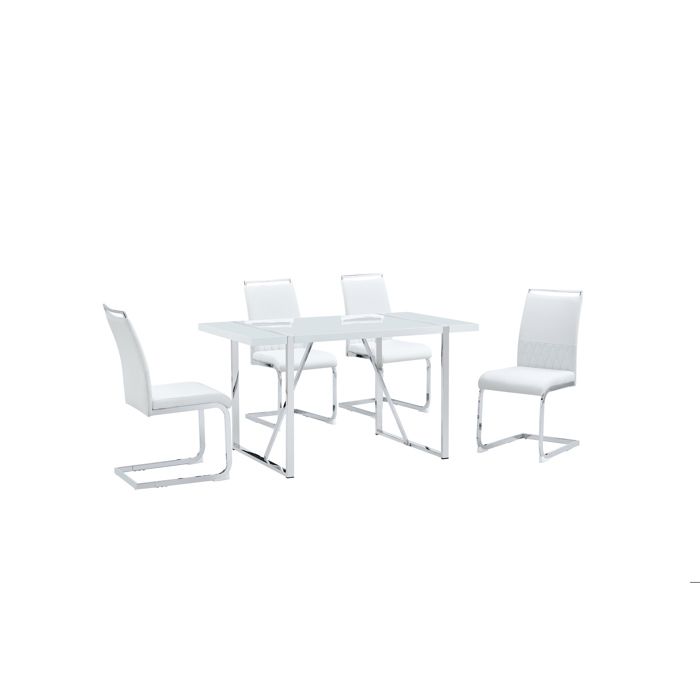 Chaise de salle a manger lot de 4 SENVIRO 42 x 48 x 95 cm dossier haut simili cuir PU tissu type lin blanc