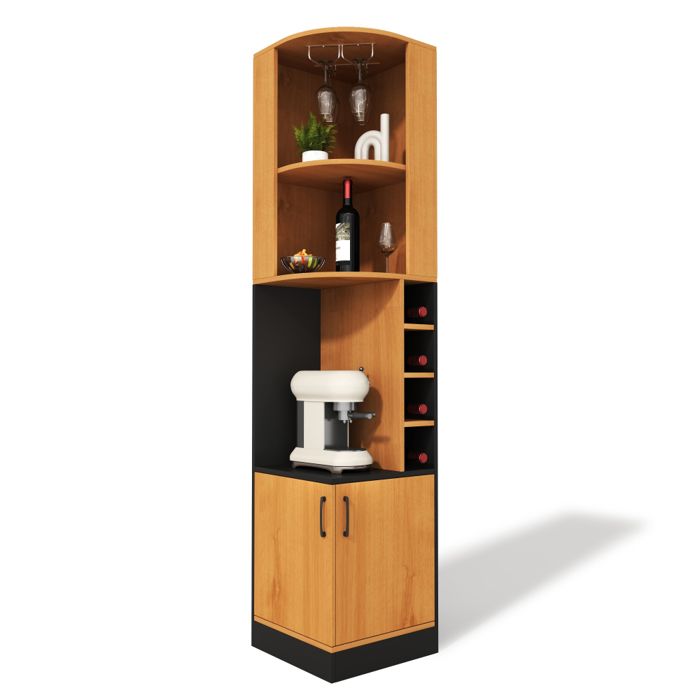 Meuble bar d’angle 40x40x182 cm avec rangement bouteilles et verres armoire haute cuisine portes de rangement Meuble bar d’angle 40x40x182 cm avec rangement bouteilles et verres armoire haute cuisine portes de rangement