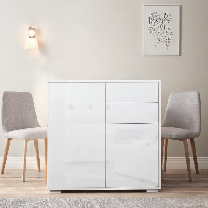 Buffet Bahut Enfilade - Servers and Sideboards and with Blanc Laqué Panneaux De Particules and 31.1 x 14.2 x 29.1 in
