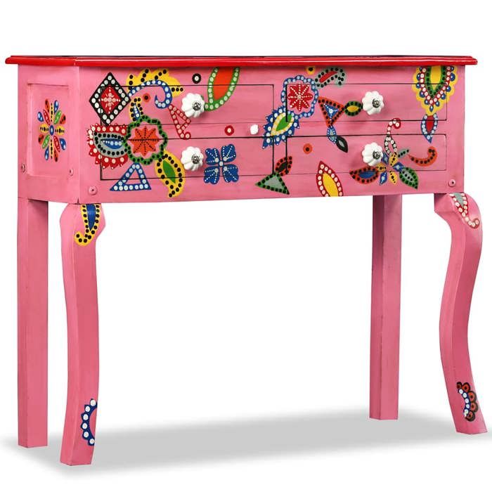 Rose Table console Bois de manguier massif Rose Peint à la main - Meuble Rangement LV26150