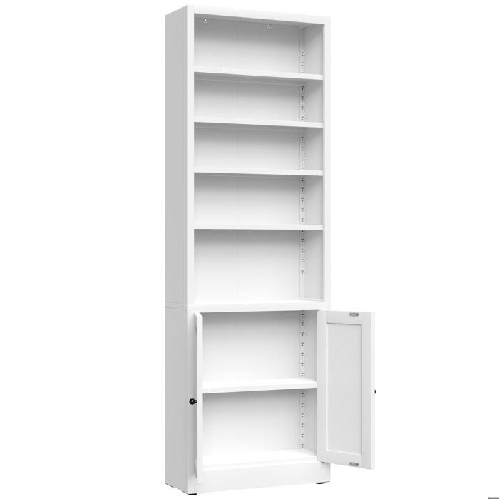 Bibliothèque en métal blanche 5 niveaux avec porte étagères réglables 60 x 23 6 x 180 cm