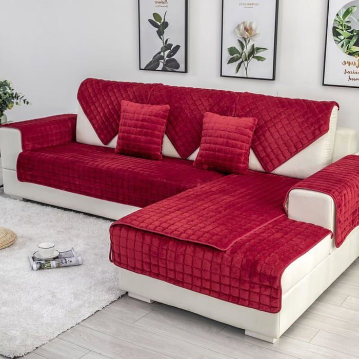 Housse de canapé 1234 placesantidérapanteuniversellepour canapé danglerouge70x90 cm